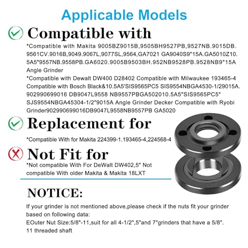 Image of 7PCS Angle Grinder Nut Wrench Kit, 5 /8-11 Flange Metal Lock Nut | Compatible with for DeWalt Milwaukee Metabo Bosch Ryobi Black & Decker 4.5 inch 5 inch Grinder Parts