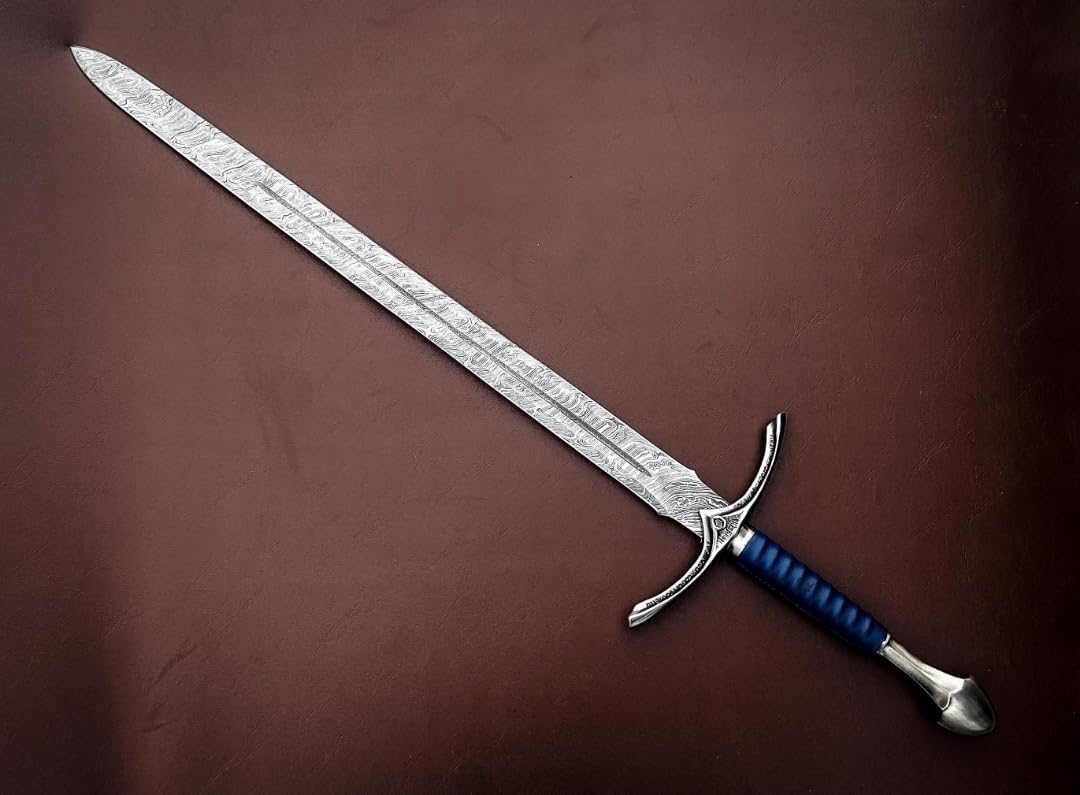 Empire - Handmade Damascus Steel Double Edge Viking Sword with Leather Sheath - Hunting Sword - Combat Sword - Survival Sword