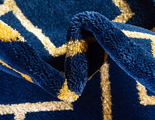 Marilyn Monroe Glam Collection Area Rug - Deco (5' 3" X 8' Rectangle, Navy Blue Gold/ Gold) #TOP6