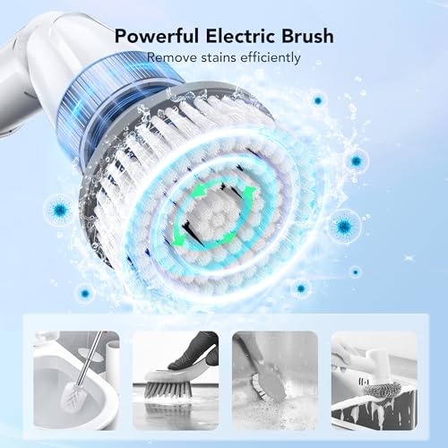 Voweek Electric Spin Scrubber, Cordless Cleaning Brush with Adjustable Extension Arm 4 Replaceable Cleaning Heads, Power Shower Scrubber for Bathroom, Tub, Tile, Floor