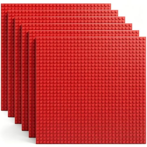 Classic Baseplates for Lego, 10" x 10" Building Brick Base Plates 32x32 Stud, 100% Compatible with All Major Brands Baseplates for Building - Red 6pcs