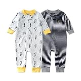 Teach Leanbh Baby 2-Pack Footless Pajamas Cotton Long Sleeve Printing 2 Way Zipper Romper Jumpsuit S
