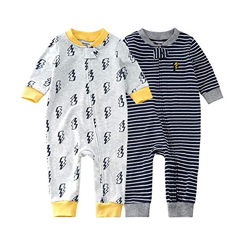 Image of Teach Leanbh Baby 2-Pack Footless Pajamas Cotton Long Sleeve Printing 2 Way Zipper Romper Jumpsuit Sleep and Play 3-24 Months