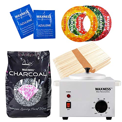 Waxness Premium Luxury Polymer Blend Charcoal Waxing Kit with 1.1 Pound Wax Bag