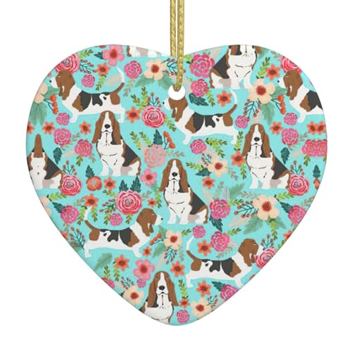Adorno conmemorativo de cerámica con diseño de corazón de perro de Basset Hound para árbol de Navidad, regalos de condolencias para seres queridos