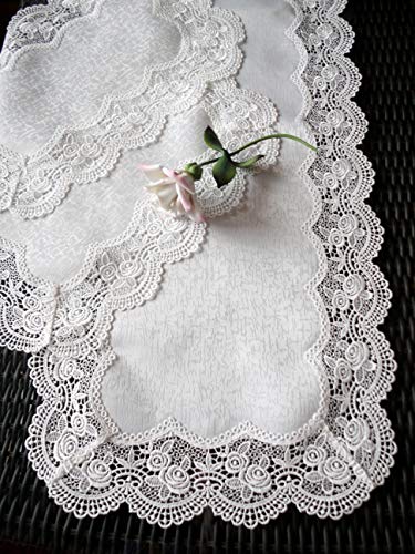 Galleria Di Giovanni Dresser Scarf Royal Rose European Lace White Table Runner 54 Inch Plus Two Place Mats Or End Table Doilies #TOP4