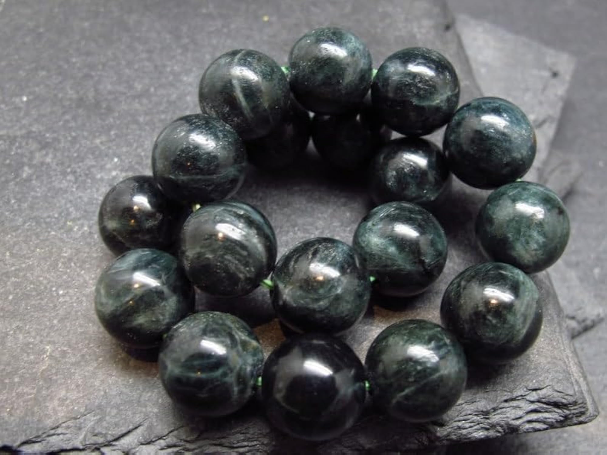 Natural Seraphinite 10mm Round Bead Stretchable Bracelet, Unisex