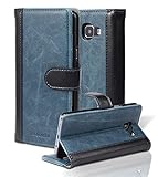 Cadorabo Funda para Samsung Galaxy A5 2016 (6) Funda de Cuero Sintético Bicolor en Azul Negro – Cubierta Protectora Estilo Libro con Cierre Magnético, Tarjetero y Función de Suporte – Etui Case Cover
