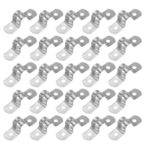 PATIKIL 10mm Rigid Pipe Strap, 25 Pcs 304 Stainless Steel Conduit Clamp 2 Hole U Bracket Pipe Clamp Tube Strap for Pipe Cable Wire Fixing, (2/5)