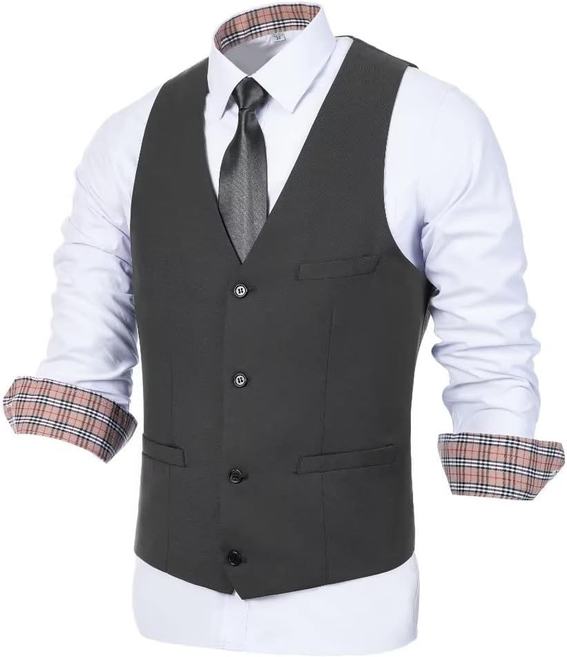 Wehilion Men's Suit Vest Business Waistcoat Formal Dress Vest for Men with 4 Button Slim Fit