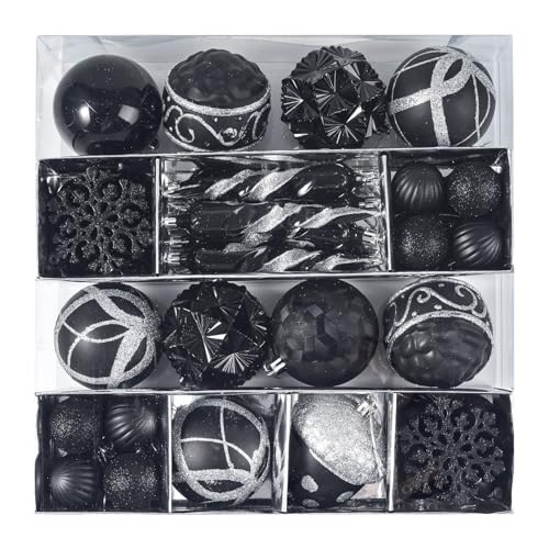 Fuovt 62pcs Black & Silver Christmas Balls Ornaments Set