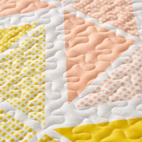 Uozzi Bedding 3 Piece Reversible Colorful Quilt Set King Size With Green Orange Yellow Cubes Microfiber Lightweight Floral Coverlet Bedspread For All Season #TOP5