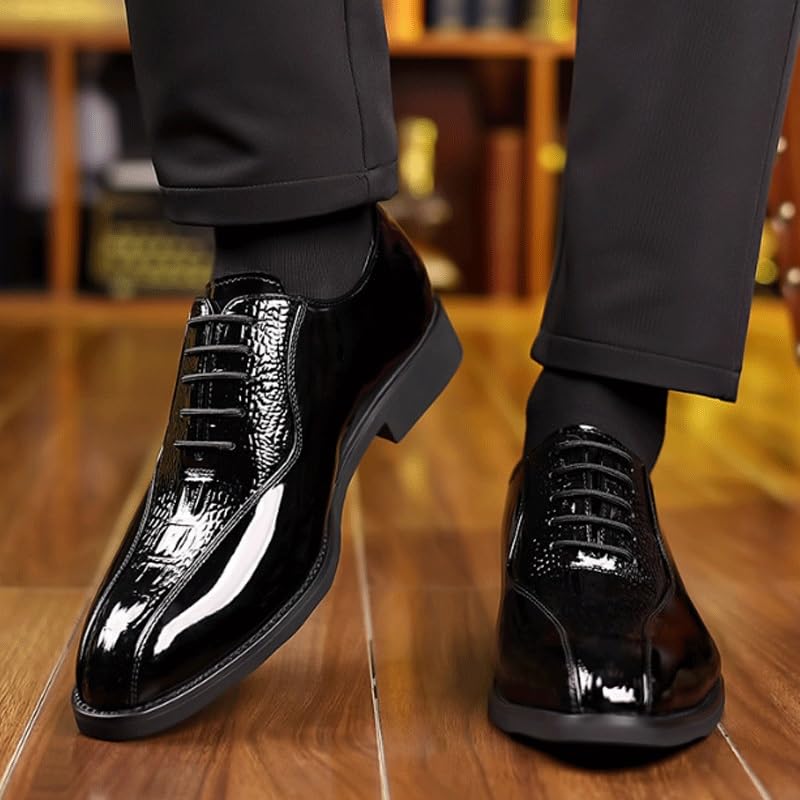 Men's Brogue Oxfords Shoes Mens Vintage Crocodile Print Strap Slip On Dress Shoes Lace-up Casual Comfortable Walking Shoes3