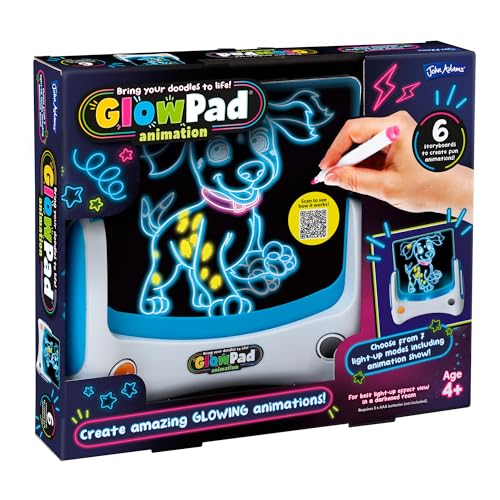 John Adams GLOWPAD Animation | Light-Up Drawing Pad | Mess-Free Arts & Crafts | Designs Move Change Colour & Glow | Ideal for Travel | 8 Board Light-Up Modes | Age 4+ | Gift for Christmas & Birthday