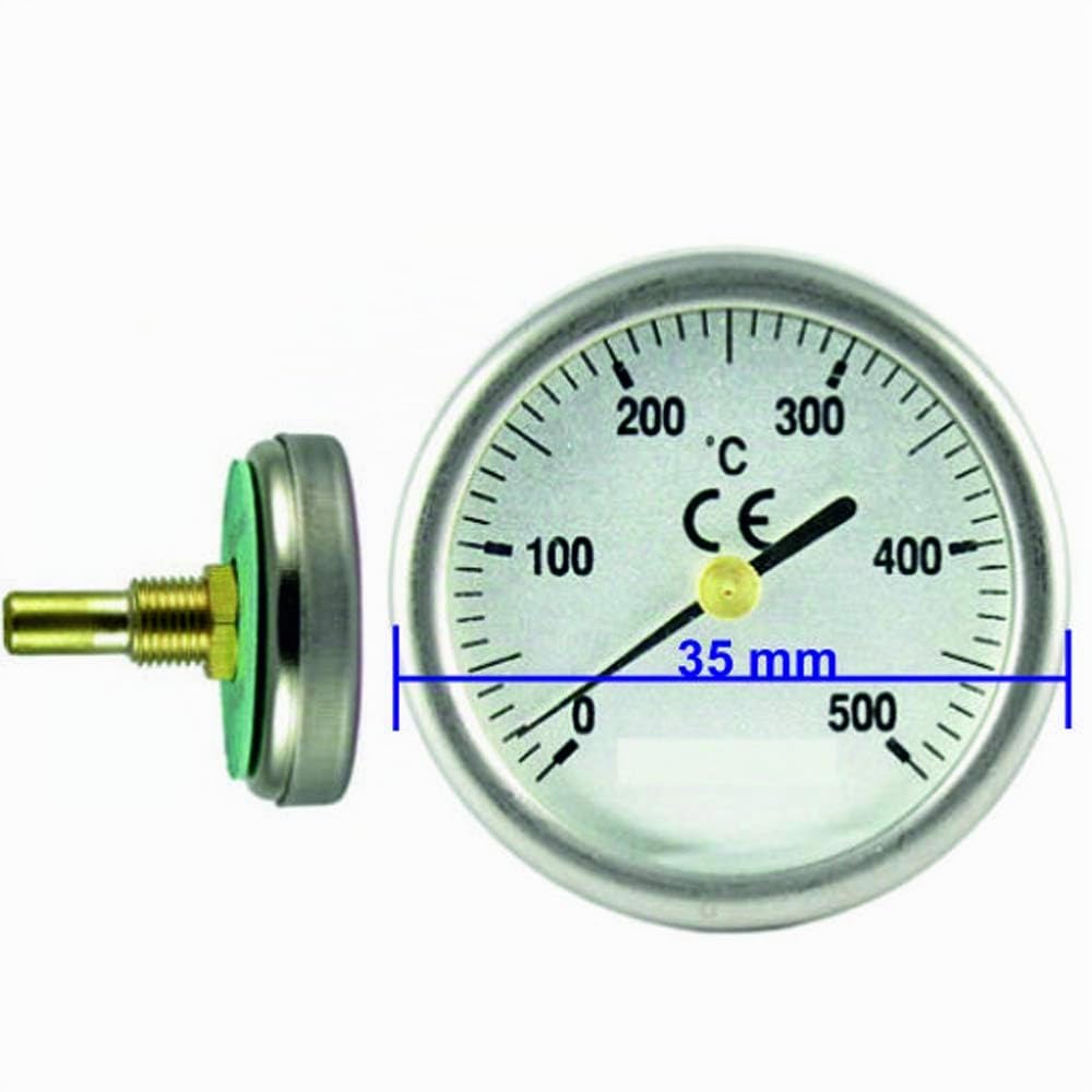 Termometro per porte del forno a legna, scala da 0 a 500 °C, diametro quadrante 35 mm, guaina da 30 mm.