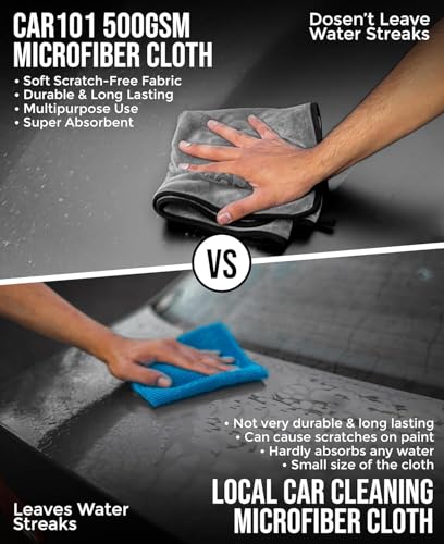 Image of CAR101 Microfiber Cloth - 1Pcs - 75x35 cm - 500 GSM - Grey | Multipurpose | Lint-Free | Superior Softness & High Absorbency | Microfibre Towels for Car, Bike & Household Cleaning