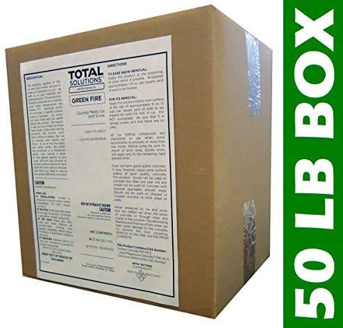 GREEN FIRE™ Sodium and magnesium chloride snow and Ice Melt blend, green dye shows where applied