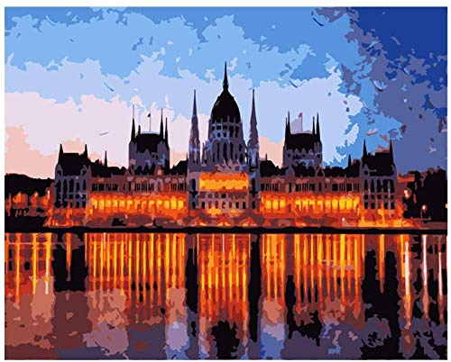 Fonice Malen nach Zahlen DIY Hell beleuchtete ruhige Palastlandschaft Leinwand Hochzeitsdekoration Kunst Bild Geschenk-40 * 50cm-kein Rahmen