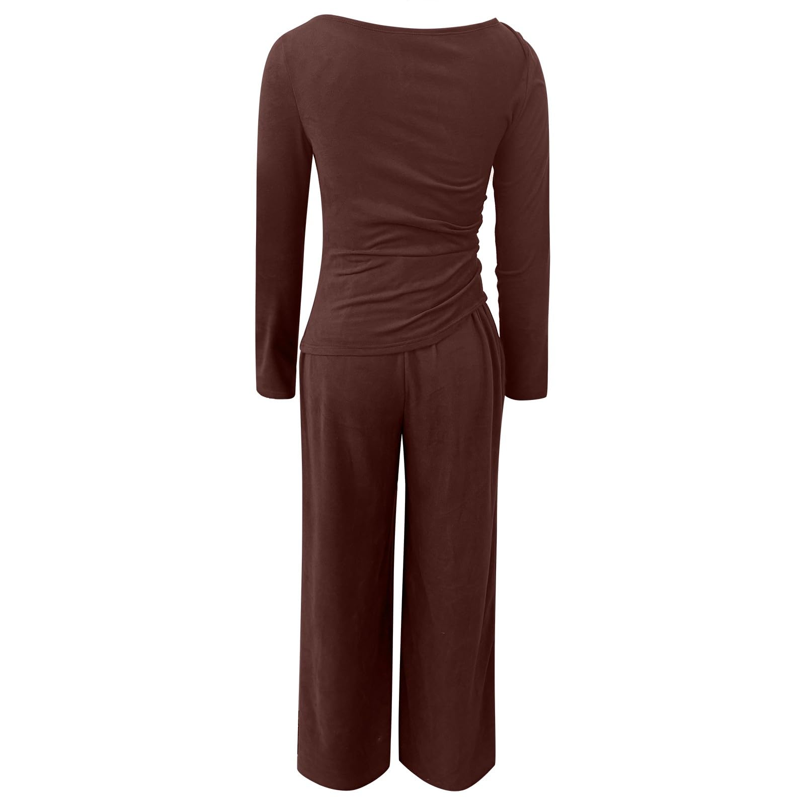 Loungewear Damen Homewear Langarm Schlafanzug Elegant Zweiteiler Rundhalsausschnitt Tops und Weites Bein Hosen Trainingsanzug Einfarbig Nachtwäsche Lässige Tracksuit Sportanzug