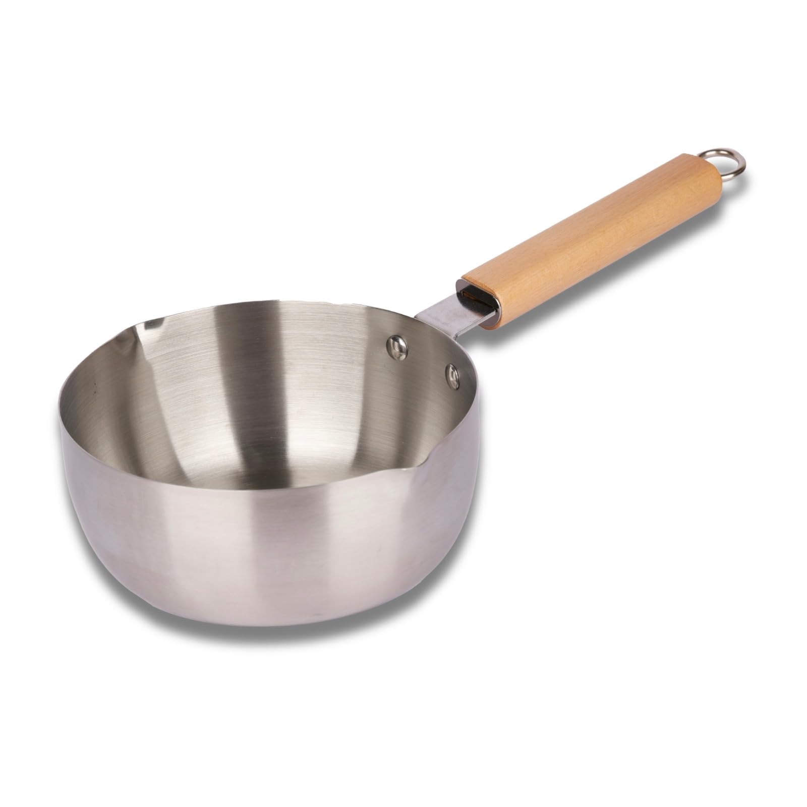 Traditional Japanese Saucepan | Non-Stick Aluminium Sauce Pan Milk Pot with Wooden Handle Pouring Spout for Soup & Noodles | Sugar and Chocolate Melting Pot (Silver-18CM,1-Pcs) |1.80 Liter