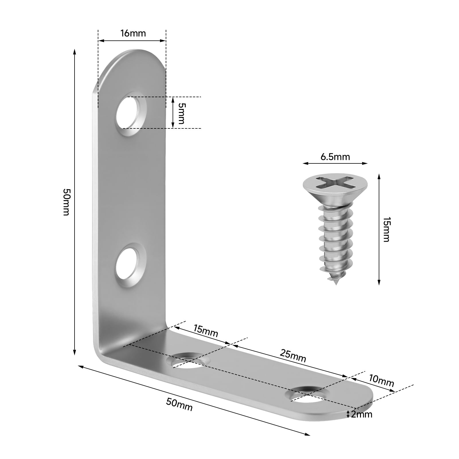 20 Connettori Angolari in Acciaio Inox 50×50mm Grado 90° Rinforzati Antiruggine con 80 Viti Design a L/Angoli Arrotondati per Scaffali Tavoli Sedie Montaggio Mobili
