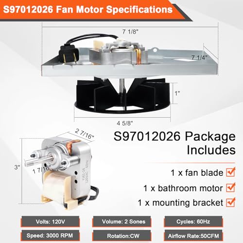 Image of 688-K /688-J /688-H 50CFM Fan, S97012026 696N-R02 B Unit Fan Assembly for Nutone Broan 688K, 688J, 688H, 663H, 688-G, 663-H, 688G, 663G, 663J, Bathroom Fan Motor Replacement 695-R02 B, 695-R03 B Unit.