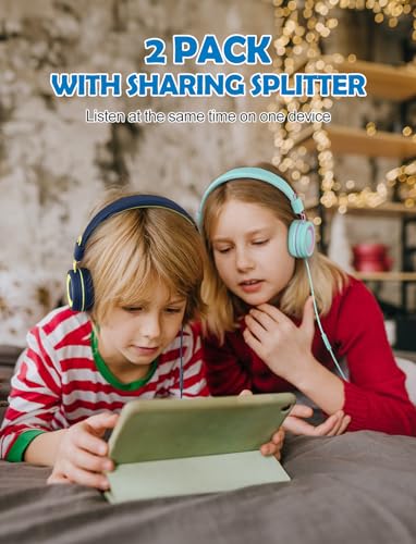 VotYoung-Kids-Headphones-with-Microphone-2-Pack-Kids-Headphones-for-Kids-Teens-with-Sharing-Splitter-Wired-Kids-Headset-with-91dB-Volume-Limit-Stereo-On-Ear-Headset-for-SchoolTabletTravel