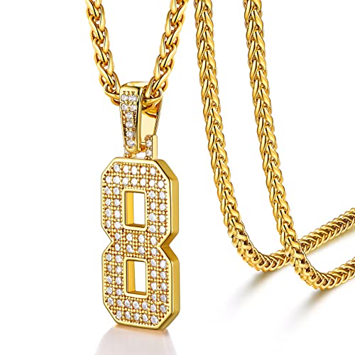 U7 Gold Initial Number Necklace for Men Women, 18K Gold/Silver Plated Diamond CZ Letter Pendant Necklace Big A-Z 0-9 Hip Hop Jersey, Customerized Lett