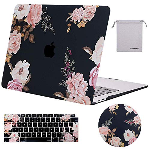 MOSISO MacBook Air 13 inch Case 2020 2019 2018 Release A2179 A1932 Retina Display, Plastic Peony Hard Case & Keyboard Cover & Mouse Pad & Storage Bag Only Compatible with MacBook Air 13, Black