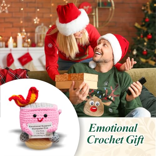 Image of Emotional Support Dumpster Fire - Positive Crochet Birthday Gifts for Women Men, Handmade Knitted Retirement Farewell Going Away Gifts for Friend Coworkers Chaos Coordinator Office Administrative Boss