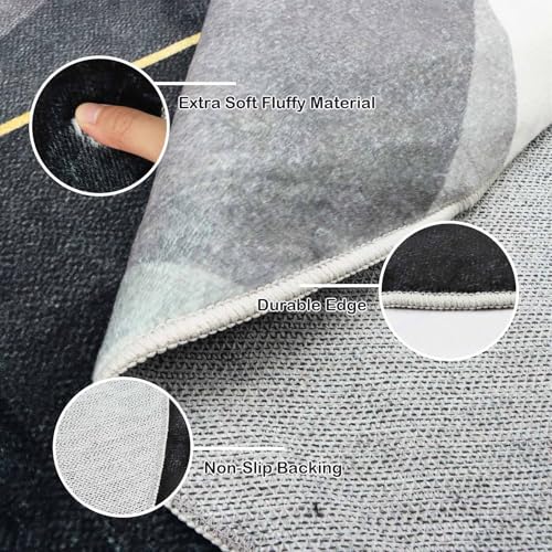 Tapis rond 120 cm gris antidérapant et lavable en machine - 5