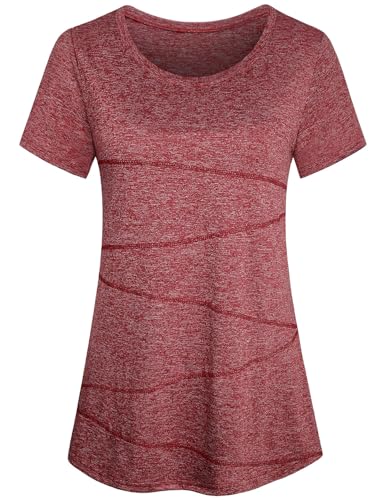 Image of Kimmery Workout Tops for Women Short Sleeve Shirts for Women Quick Dry Line Decor Yoga Tops