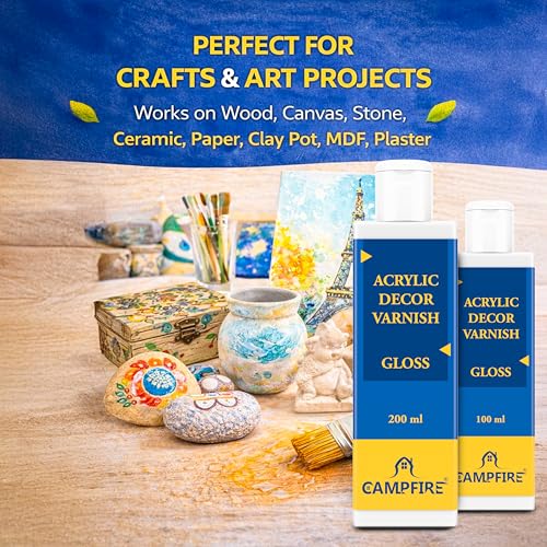 Image of Campfire Acrylic Decor High Gloss Varnish for Art, Craft, Canvas, Wood & DIY Projects | Fast Drying Gloss Varnish with 20 Minutes Settle Time for Best Results (After Dry Transperent, 100 ml)