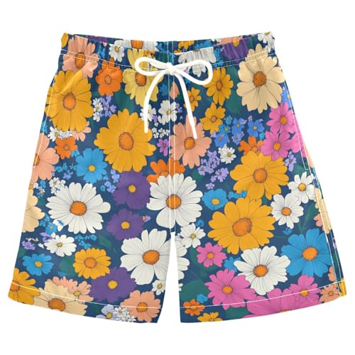 Boys Beach Board Shorts Bohemia Floral Daisy Swim Trunk Teen Swimwear 8-16Y Multicolor