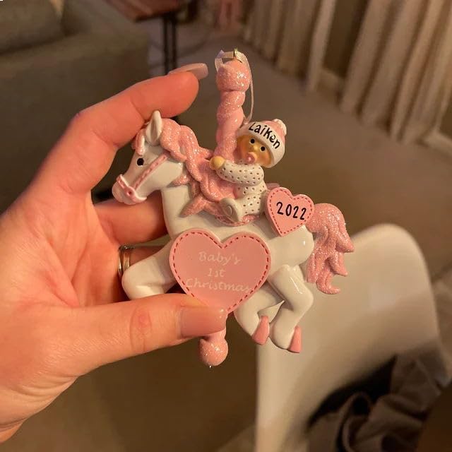 Miniatura 6 de Personalized Babys First Christmas Ornament, Exquisitely Pink Baby Carousel Ornament With Baby's Name Custom Newborn Christmas Tree Decor (Style 1)