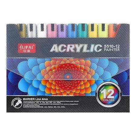 SEVEN STROKES Acrylic Paint Marker Pens,12 Colors Premium Waterproof Permanent Paint Art Marker Medium Pen Set for Rock Painting,DIY Craft, Multicoloured