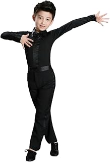 Huicai Dance Men's Latin Top Boys Dance Leotard Costumes Modern Latin Ballroom Dance Wear White Black
