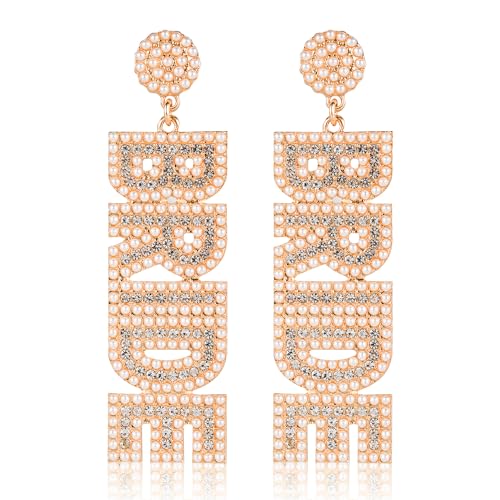Pendientes de Novia, Pendientes Novia Diamantes Imitación Pendientes BRIDE con Cuentas Cuelga Boda Accesorios Joyería Nupcial para Mujeres, Despedida de Soltera, Propuesta, Compromiso