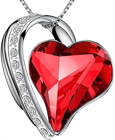 prino Necklace for Women with Birthstone Crystals, Love Heart Pendant and Silver Plated Chain,Perfect Anniversary, Birthday,or Valentine's Day Jewelry Gifts for Women,Wife, Mom,or Girlfriend