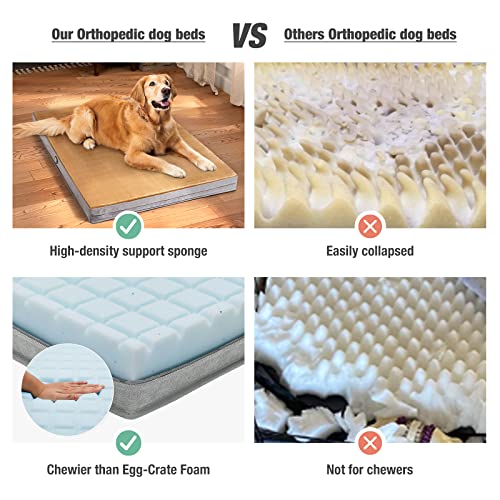 Veehoo Orthopedic Dog Bed For Large Medium Small Dogs, Cooling Gel Mattress Dog Bed With Washable Removable Cover, Soft Velvet Pet Bed, Double Sided Available, X-Large, Gray+Brown Yellow #TOP2
