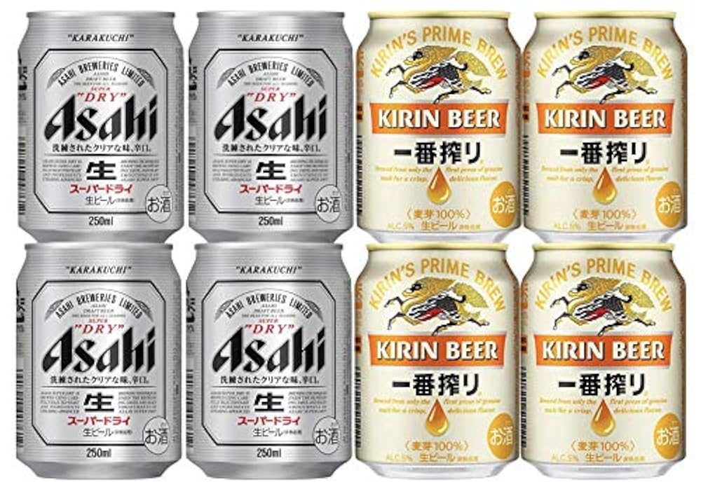 アサヒスーパードライ・キリン一番搾り！ Amazon.co.jp: アサヒスーパードライ250ml 4本 + キリン一番搾り