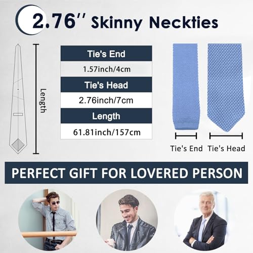 Image of Mantieqingway Pointed Knit Ties for Men Pure Color 2.76'' Skinny Neck Tie Formal Business Knitted Tie for Daily Wedding Party