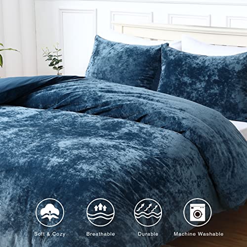 Caromio Velvet Bedding Set King Size - Luxury Flannel Duvet Cover Set With Button Closure, Color-Changing Comforter Cover For Home Decor, Greenish Blue #TOP2