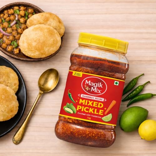 Image of Magik Mix Mixed Pickle 1Kg | No Palm Oil | Homemade Style Indian Achar | Grandma Recipe Mango, Lime, Green Chilli, Carrot, Mixed Vegetable Pickle (1 kg)