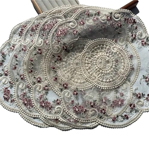 Set de table dentelle napperon brodé vintage tapis rectangulaire polyester 4pcs