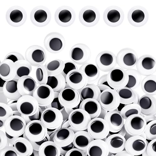 Lusofie Wackelaugen Selbstklebend 300 Stück Runde Schwarz 12mm Wiggle Googly Eyes Augen zum Basteln Kunststoff für Schulprojekte Halloween Weihnachten Basteln Dekorationen