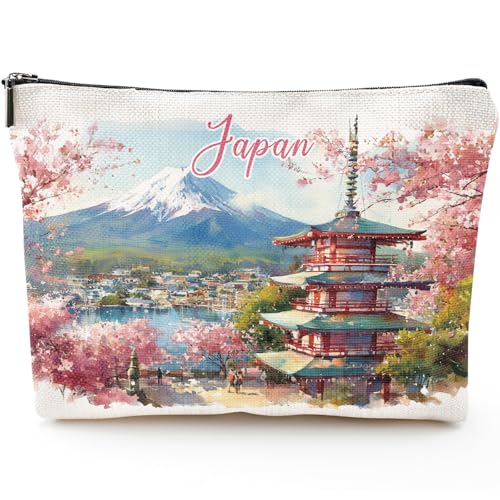 Sitsink Japan Bags Travel Souvenir Gift - Japanese Gifts Mont Fuji Cherry Blossom Scenery Design Makeup Bag for Japan Enthusiasts Travelers, Japanese Pouch Travel Essentials Must Have