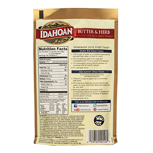 Image of Idahoan Mashed Potatoes, Butter & Herb, 4 oz (Pack of 4)