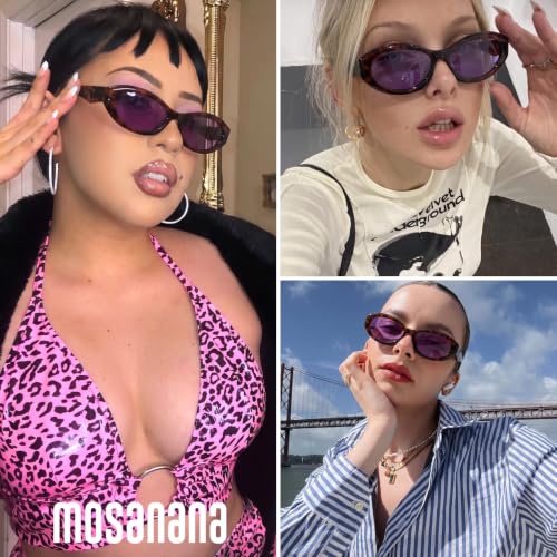 Image of mosanana Oval Cat Eye Sunglasses for Women Retro Y2K Style MS52372 | Geometric Stylish Temples, UV400 Protection, Designed for Daily Outfits, Travel and Fashion Looks