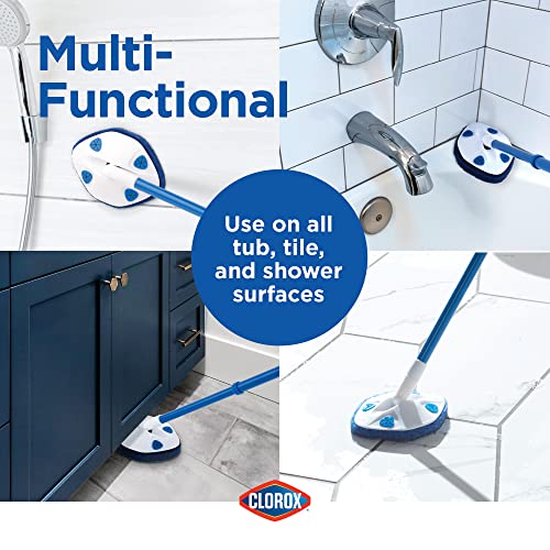 Image of CLOROX Extendable Tub and Tile Scrubber (Pack of 2) with Extra Pad - Plastic Head, Blue, Tile Surface